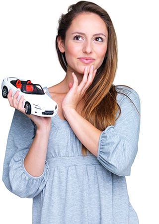 woman holding car